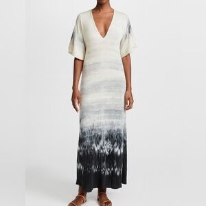 Ombre V-Neck Maxi Dress in Ivory and Black